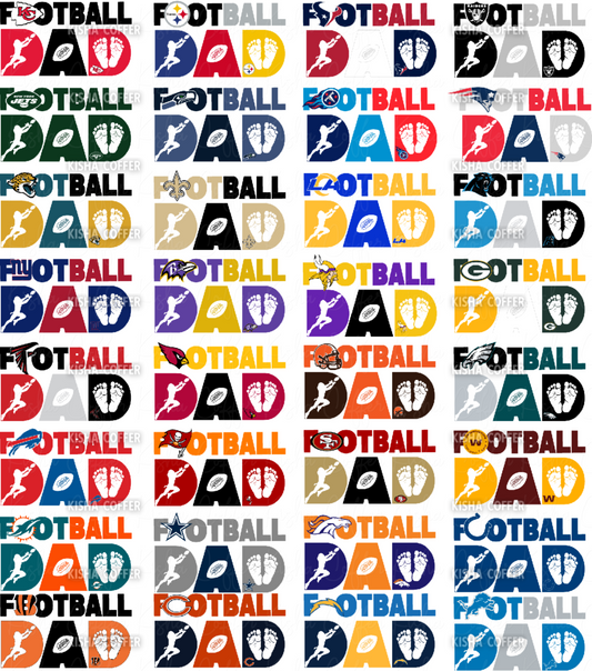 High quality SVG bundle featuring football dad designs, perfect for shirts, mugs, and vinyl decals for sports fans and team dads.
