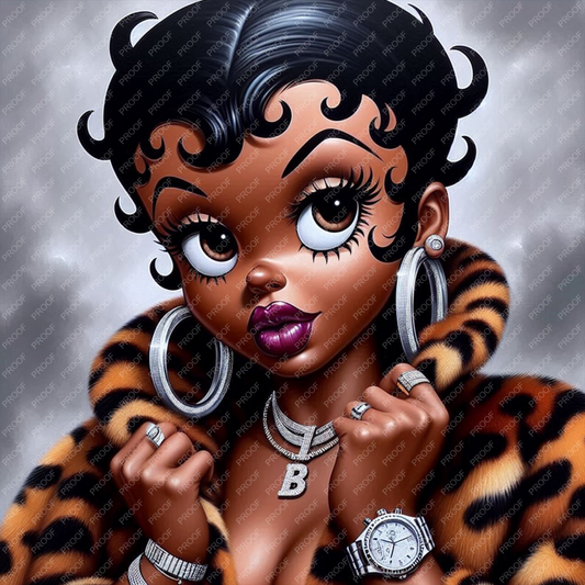 Afro Betty Boop styled as Baddie Boo in a confident pose with a matching tumbler wrap. High-resolution PNG for sublimation and planner crafts.
